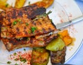 Greek pork grilled at local restaurant