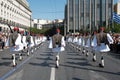 Greek presidential evzone guards parading at Syntagam Square in Athens Greece