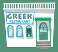 Greek Restaurant Exterior of Diner with Signboard