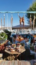 Greek restaurant with octopus drying in sun