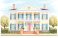 greek revival house facade with tall white columns, magazine style illustration Royalty Free Stock Photo