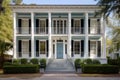 greek revival house with porch and large symmetrical windows