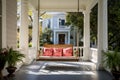 greek revival mansion porch with a hanging swing Royalty Free Stock Photo