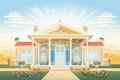 greek revival structure at sunrise, magazine style illustration