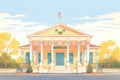 greek revival structure at sunrise, magazine style illustration