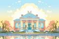 greek revival structure at sunrise, magazine style illustration