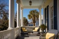 greek revival style house porch with blue skies in the background Royalty Free Stock Photo