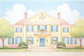 greek revival style mansion with pediment over entrance, magazine style illustration