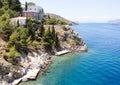Greek rocky coastline of the mediterranean sea. Natural background