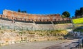 Greek and Roman Teatro antico Ancient Theatre with cavea seating auditorium in Taormina of Sicily in Italy Royalty Free Stock Photo