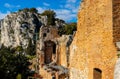 Greek and Roman Teatro antico Ancient Theatre with stage and arches colonnade ruins in Taormina of Sicily in Italy