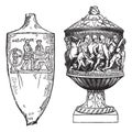 Greek and Roman, urns vintage engraving