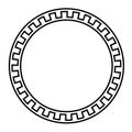 Greek round frame. Ancient Greek key black frame pattern, round antique border from Greece