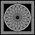 Greek round mandala and square frame. Shawl pattern. Ornamental geometric background. Abstract black and white backdrop. Ethnic Royalty Free Stock Photo