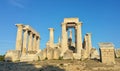 Greek ruins at the Temple of Aphaia on island of Egina ancient roman columns, golden hour historic remains, Greece Mediterranean Royalty Free Stock Photo