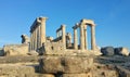 Greek ruins at the Temple of Aphaia on island of Egina ancient roman columns, golden hour historic remains, Greece Mediterranean Royalty Free Stock Photo