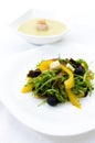 Greek salad with Broccoli cream soup Royalty Free Stock Photo