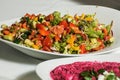 Greek salad with feta cheese, organic kalamata olives, juicy tomatoes, red pepper, red onion, cucumber and lettuce. Concept for Royalty Free Stock Photo