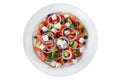 Greek salad with feta cheese, organic kalamata olives, juicy tomatoes, red pepper, red onion, cucumber and lettuce. Royalty Free Stock Photo