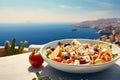 Greek Salad, Fresh Garden Mediterranean Salat in Greece, Greek Salad with Green Onion, Feta Cheese Royalty Free Stock Photo