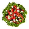 Greek salad with fresh vegetables, feta cheese, olives, lettuce isolated on white Royalty Free Stock Photo