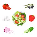 Greek salad and ingredients top view. Royalty Free Stock Photo