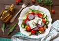 Greek salad and ingredients top view Royalty Free Stock Photo