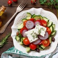 Greek salad and ingredients top view Royalty Free Stock Photo