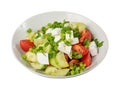 Greek Salad Isolated, Horiatiki Salat with Tomatoes, Cucumbers, Onion, Feta Cheese in White Bowl Royalty Free Stock Photo
