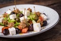 Greek salad on dark wooden Royalty Free Stock Photo