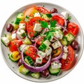 Greek Salad in Light Plate Isolated, Villages Salad or Horiatiki with Tomatoes, Diced Cucumbers, Onion Royalty Free Stock Photo