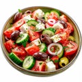 Greek Salad in Light Plate Isolated, Villages Salad or Horiatiki with Tomatoes, Diced Cucumbers, Onion Royalty Free Stock Photo