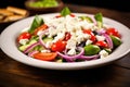 greek salad with olives, feta cheese, and fresh veggies
