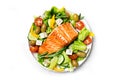 Greek salad and salmon fish steak Royalty Free Stock Photo