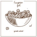 Greek salad sketch icon for European Mediterranean food cuisine menu design