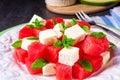 Greek Salad with watermelon, feta and fresh mint