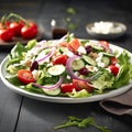 Greek salads with tomato and feta cheese. AI generativ Royalty Free Stock Photo