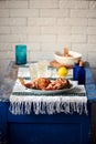 Greek sea bass baked with feta and tomato.style rustic Royalty Free Stock Photo