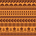 Greek seamless vector pattern set - ancient floral and geometric ornament, key pattern in brown and orange