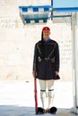 Greek soldier Evzone dressed in traditional uniform