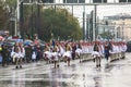 Greek soldiers Evzones dressed in full dress uniform during Independence Day of Greece