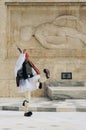 Greek soldiers Evzones dressed in full dress uniform, refers to the members of the Presidential Guard, an elite ceremonial unit