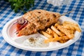 Greek souvlaki with pita bread and vegetables close-up on the table Royalty Free Stock Photo