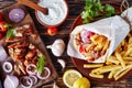 Greek souvlaki, pita ma gyros, top view Royalty Free Stock Photo