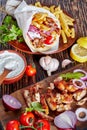 Greek souvlaki, pita ma gyros, top view Royalty Free Stock Photo