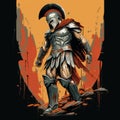 Spartan Armor Illustration: Detailed Layered Composition With Orange Tones