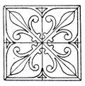 Greek Square Panel found in Bloxham church, vintage engraving