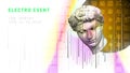 Greek statue head event banner idea with abstract geometrical background