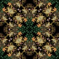 Greek style foral hand drawn seamless pattern with vintage flowers, leaves, greek key meanders. Luxury ornamental vector