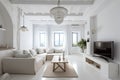 Greek style interior of living room in modern luxury house Royalty Free Stock Photo